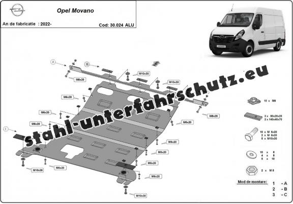 Aluminium Unterfahrschutz für Motor und Getriebe für den Opel Movano C 
