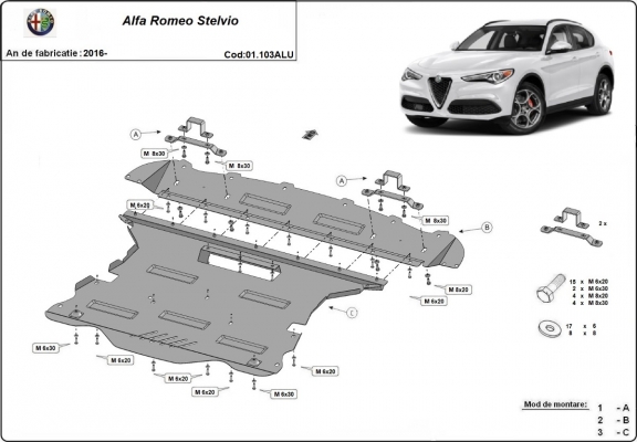 Aluminium Unterfahrschutz für Motor und Getriebe für den Alfa Romeo Stelvio