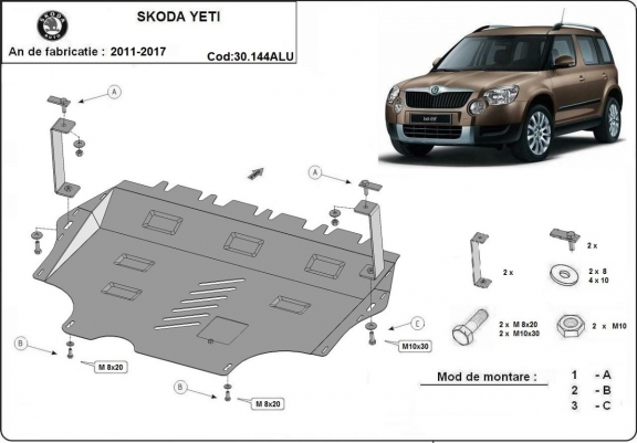 Aluminium Unterfahrschutz für Motor und Getriebe für den Skoda Yeti