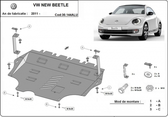 Aluminium Unterfahrschutz für Motor und Getriebe für den Volkswagen New Beetle
