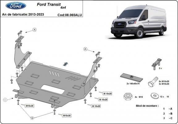 Aluminium Unterfahrschutz für Motor der Marke Ford Transit 4x4