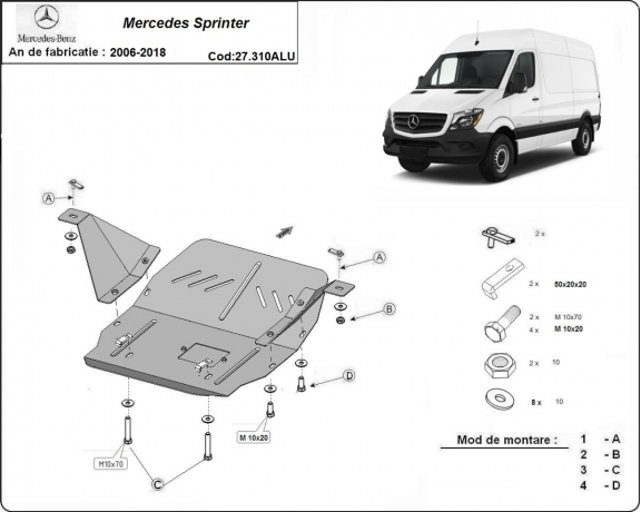 Aluminium Unterfahrschutz für Motor und Getriebe für Mercedes Sprinter