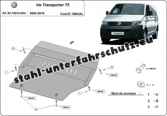 Unterfahrschutz aus verzinktem Stahl für Motor der Marke Volkswagen Transporter T5