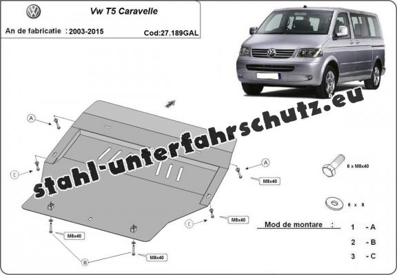 Unterfahrschutz aus verzinktem Stahl für Motor der Marke Volkswagen Transporter T5 Caravelle