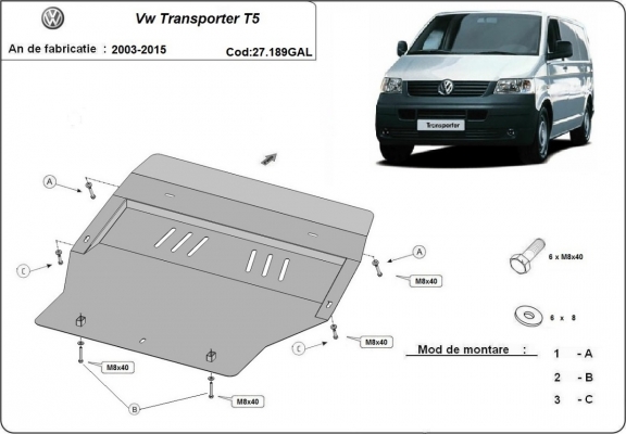 Unterfahrschutz aus verzinktem Stahl für Motor der Marke Volkswagen Transporter T5