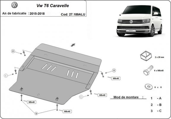 Aluminium Unterfahrschutz für Motor der Marke Volkswagen Transporter T6 Caravelle