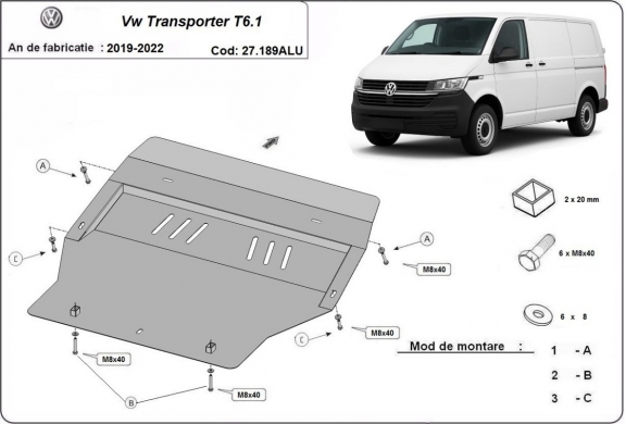 Aluminium Unterfahrschutz für Motor der Marke Volkswagen Transporter T6.1