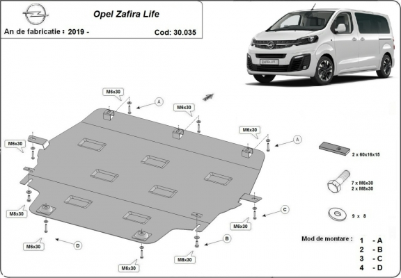 Unterfahrschutz für Motor der Marke Opel Zafira Life