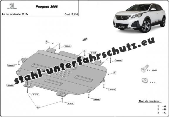 Unterfahrschutz für Motor und Getriebe aus Stahl für  Peugeot 3008