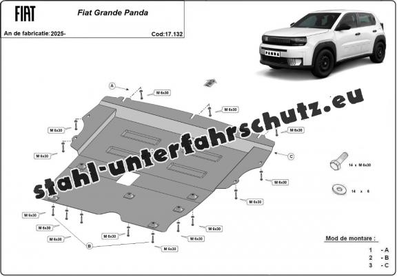 Unterfahrschutz für Motor und Getriebe aus Stahl für Fiat Grande Panda