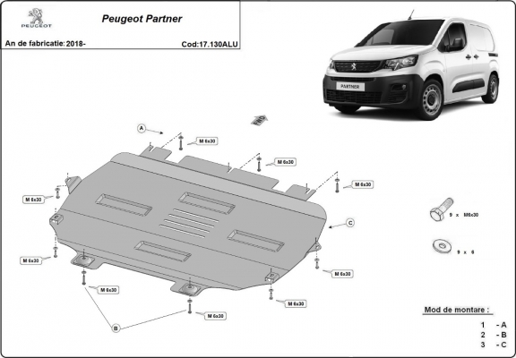 Aluminium  Unterfahrschutz Peugeot Partner 