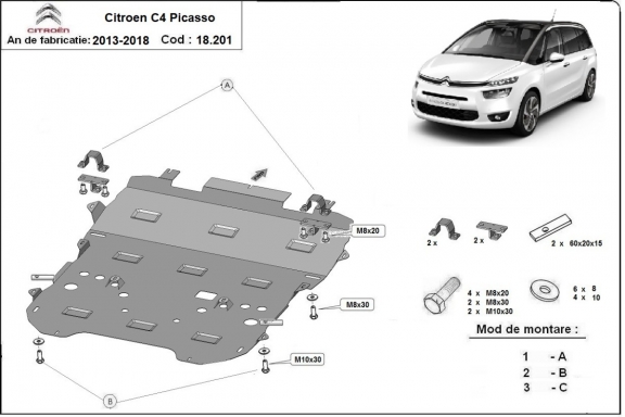 Unterfahrschutz für Motor der Marke Citroen C4 Picasso