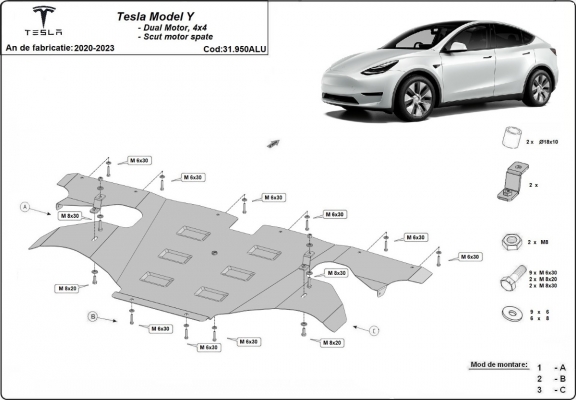 Hinterer Aluminium-Motorschutz für Elektromotor – Tesla Model Y