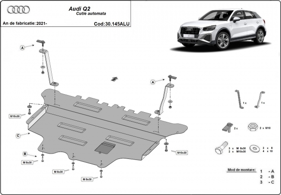 Aluminium Unterfahrschutz für Motor und Getriebe für den Audi Q2