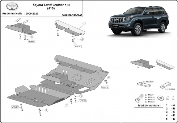 Aluminium Unterfahrschutz für Motor der Marke Toyota Land Cruiser 150