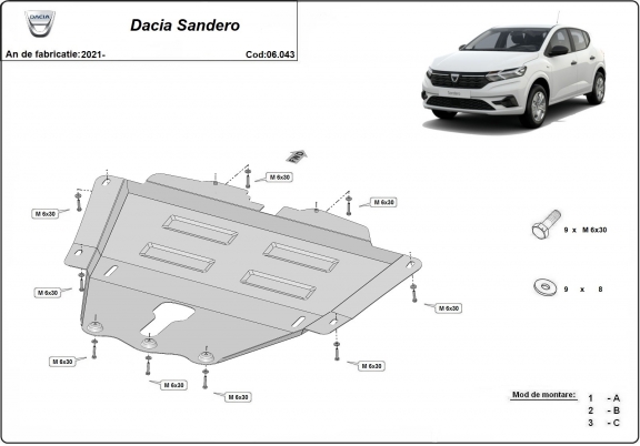 Unterfahrschutz für Motor der Marke Dacia Sandero 3
