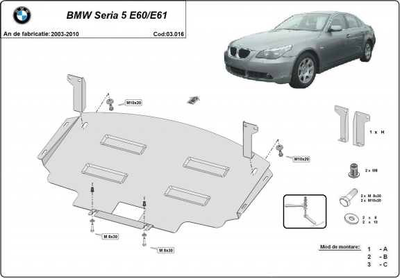 Unterfahrschutz für Motor der Marke BMW Seria 5 E60/E61 mit serienmäßige Frontstoßstange