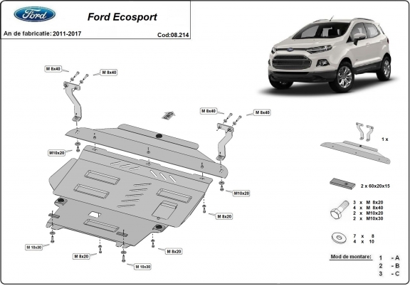 Unterfahrschutz für Motor und Getriebe aus Stahl für    Ford EcoSport