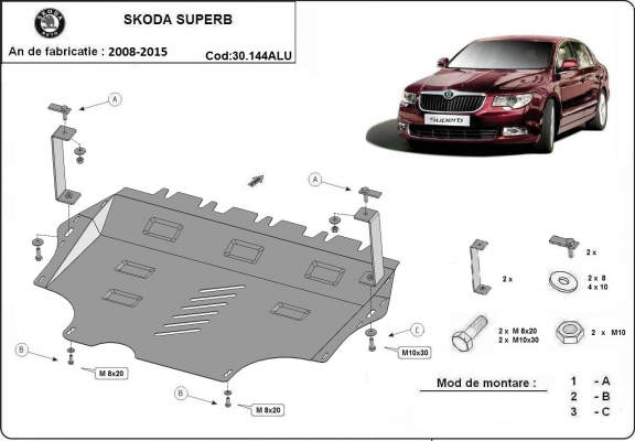Aluminium Unterfahrschutz für Motor der Marke Skoda Superb II