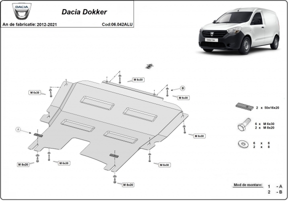 Aluminium Unterfahrschutz für Motor und Getriebe für den Dacia Dokker