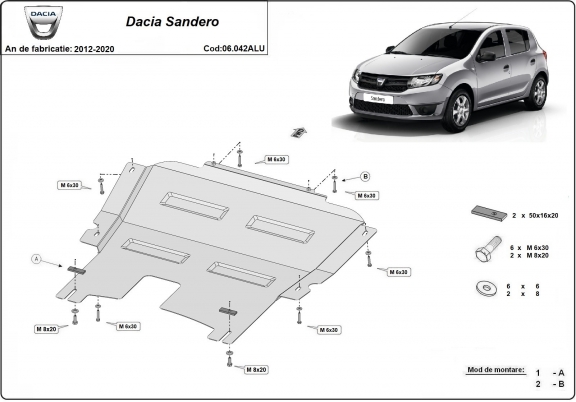 Aluminium Unterfahrschutz für Motor der Marke DACIA  SANDERO 2