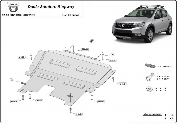 Aluminium Unterfahrschutz für Motor und Getriebe für den Dacia SanderoStepway