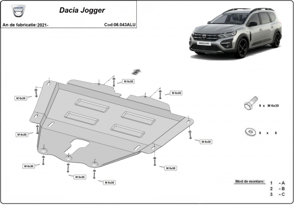 Aluminium Unterfahrschutz für Motor und Getriebe für den Dacia Jogger