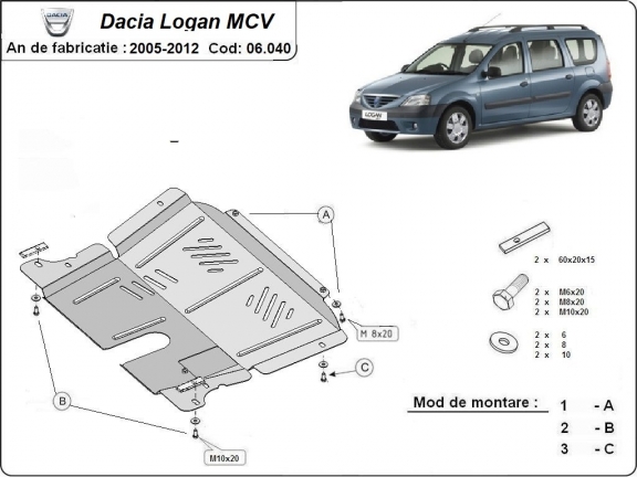 Unterfahrschutz für Motor der Marke Dacia Logan 1 MCV