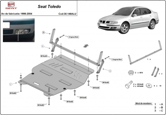 Aluminium Unterfahrschutz für Motor und Getriebe für den Seat Toledo