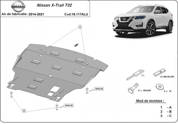 Aluminium  Unterfahrschutz Nissan X-Trail T32 