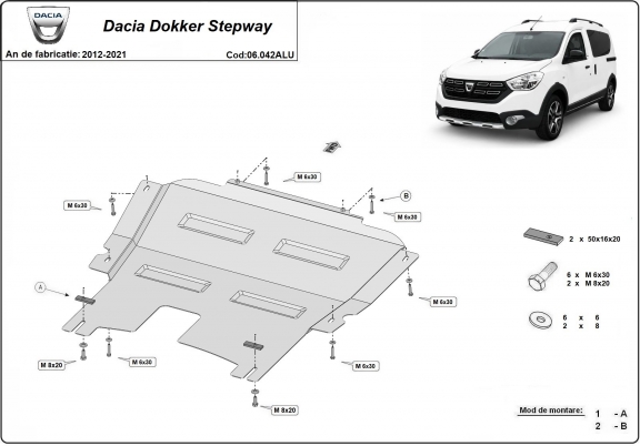 Aluminium Unterfahrschutz für Motor und Getriebe für den DACIA Dokker Stepway