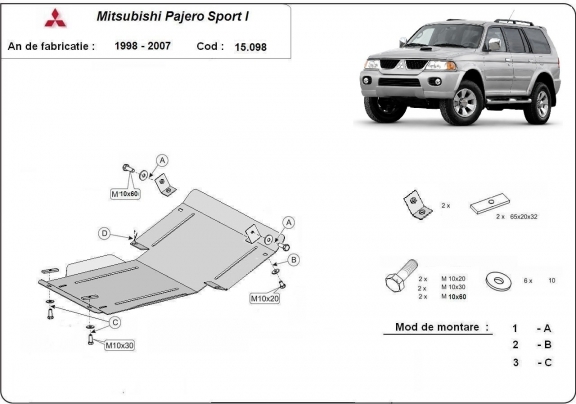 Unterfahrschutz für Motor und  kühler aus Stahl für  Mitsubishi Pajero Sport 1