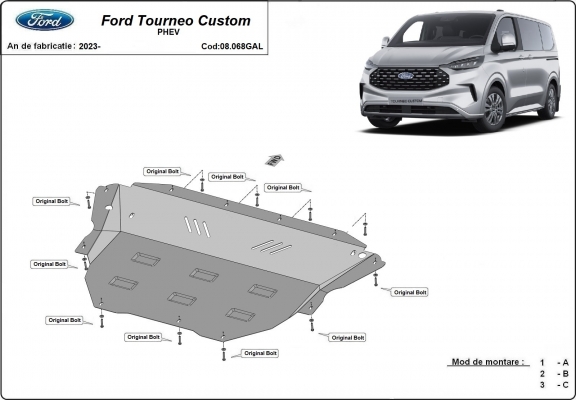 Unterfahrschutz aus verzinktem Stahl für Motor der Marke Ford Tourneo Custom PHEV