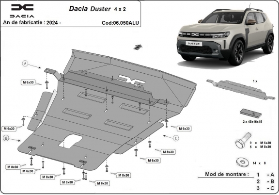 Aluminium Unterfahrschutz für Motor der Marke Dacia Duster- 4x2