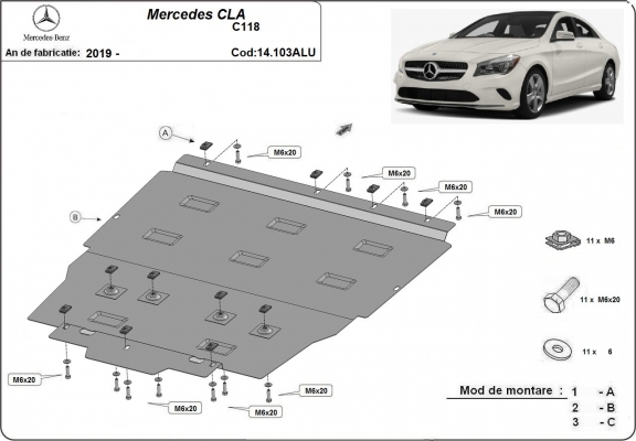 Aluminium Unterfahrschutz für Motor der Marke Mercedes CLA