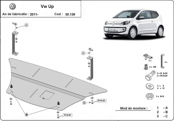 Unterfahrschutz für Motor und Getriebe aus Stahl für  VW Up