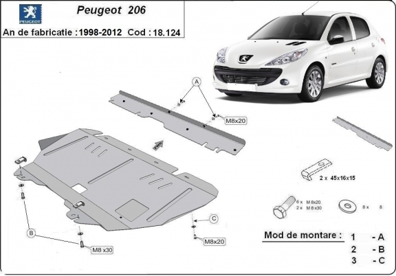 Unterfahrschutz für Motor der Marke Peugeot 206