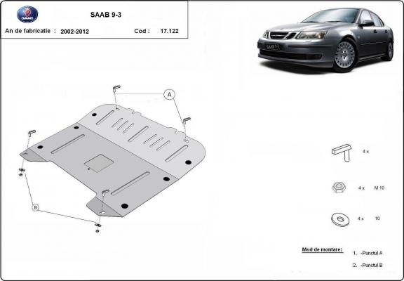 Unterfahrschutz für Motor und Getriebe aus Stahl für  Saab 9-3