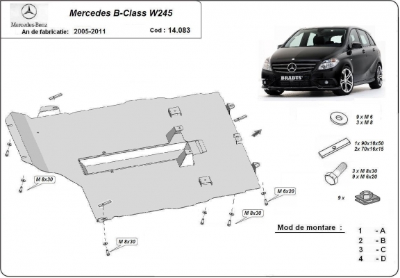 Unterfahrschutz für Motor und Getriebe  aus Stahl  Mercedes B-Class W245