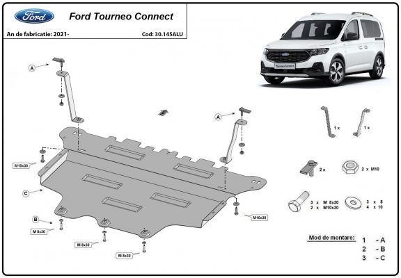 Aluminium Unterfahrschutz für Motor der Marke Ford Tourneo Connect