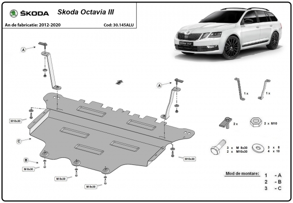 Aluminium Unterfahrschutz für Motor und Getriebe für Skoda Octavia 3 