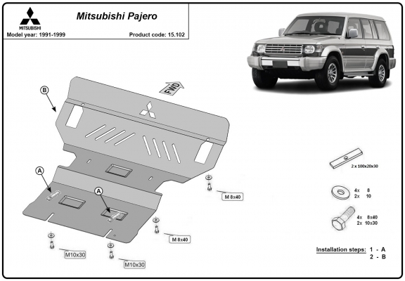 Unterfahrschutz für Motor und  kühler aus Stahl für  Mitsubishi Pajero 2 