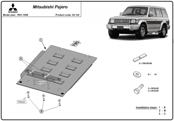 Getriebe schutz aus Stahl für  Mitsubishi Pajero 2