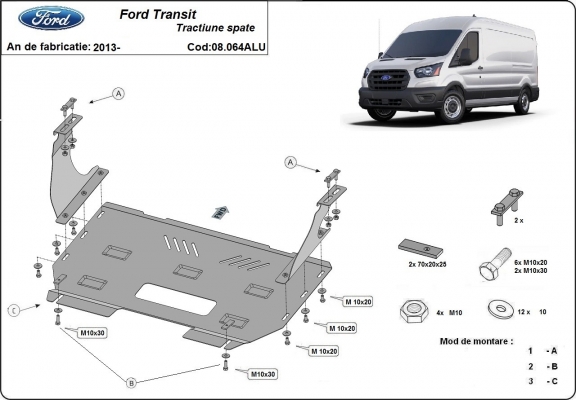 Aluminium Unterfahrschutz für Motor der Marke Ford Transit RWD