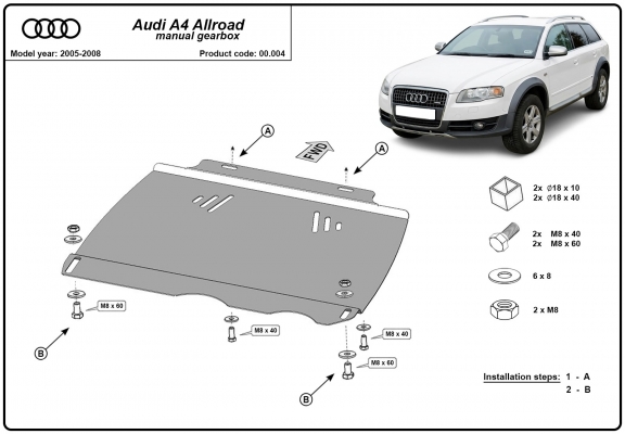 Unterfahrschutz für Schaltgetriebe aus Stahl für   Audi A4  B7 All Road