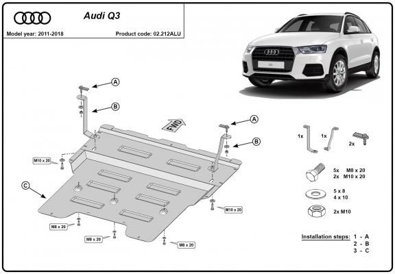 Aluminium Unterfahrschutz für Motor und Getriebe für den Audi Q3