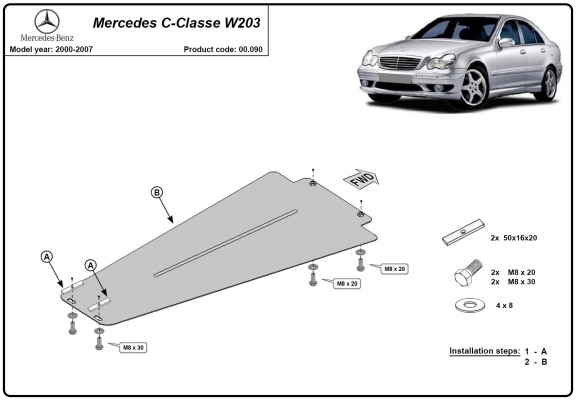 Unterfahrschutz aus Stahl für Automatikgetriebe der Marke Mercedes C-Clasee W203
