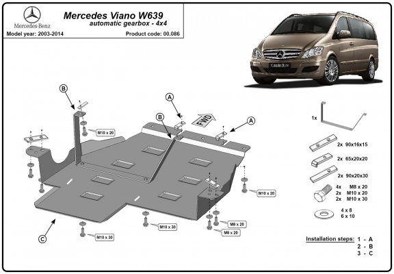 Stahl Getriebe Schutz für Mercedes Viano W639 - 4x4 - Automatikgetriebe