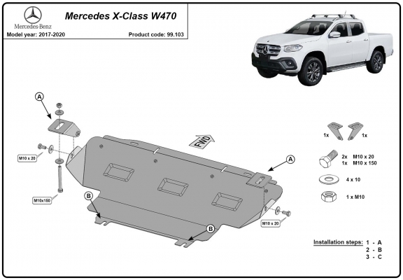 Kühlerschutz für unten aus Stahl Mercedes X-Class W470