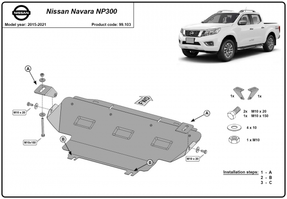 Kühlerschutz für unten aus Stahl für Nissan Navara NP300 - D23